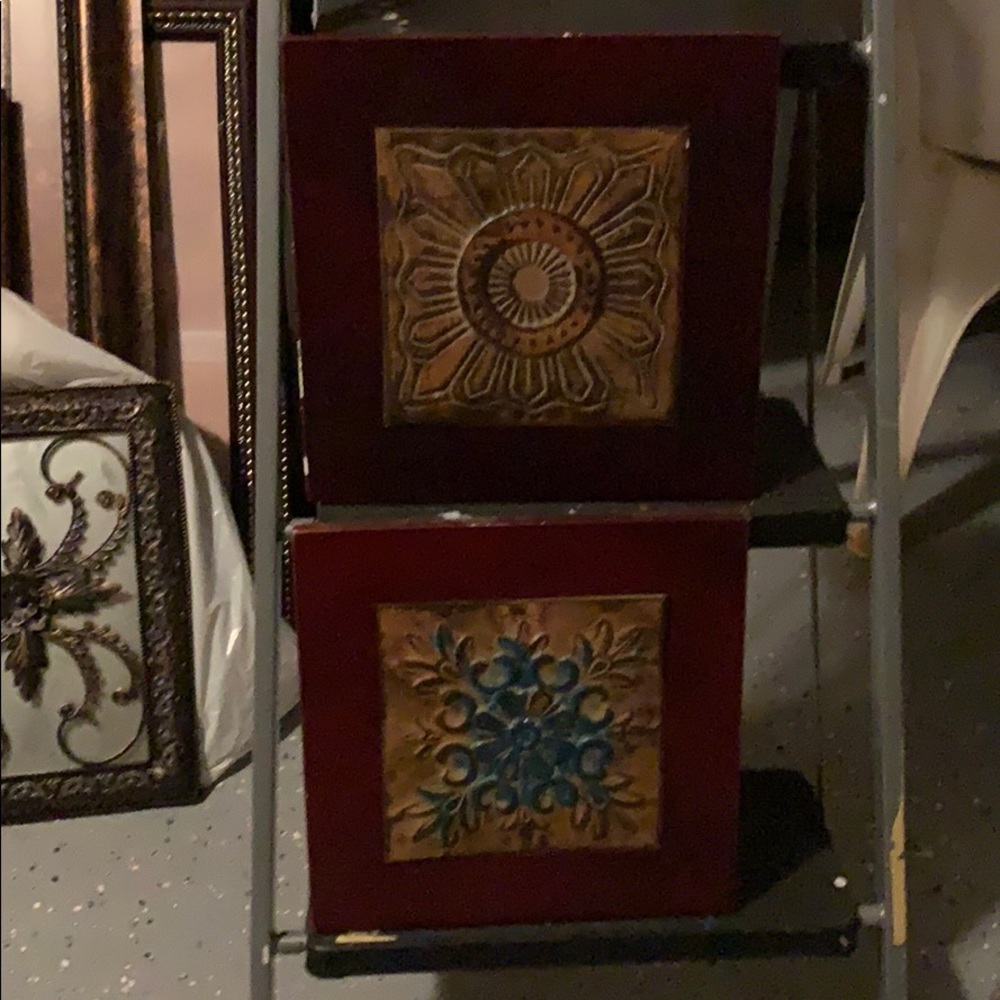 2 wood framed abstract art pictures